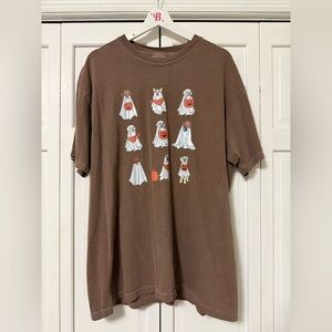 NWOT Comfort Colors Brown T-Shirt Ghost Puppies Dogs Halloween Trick Or Treat XL